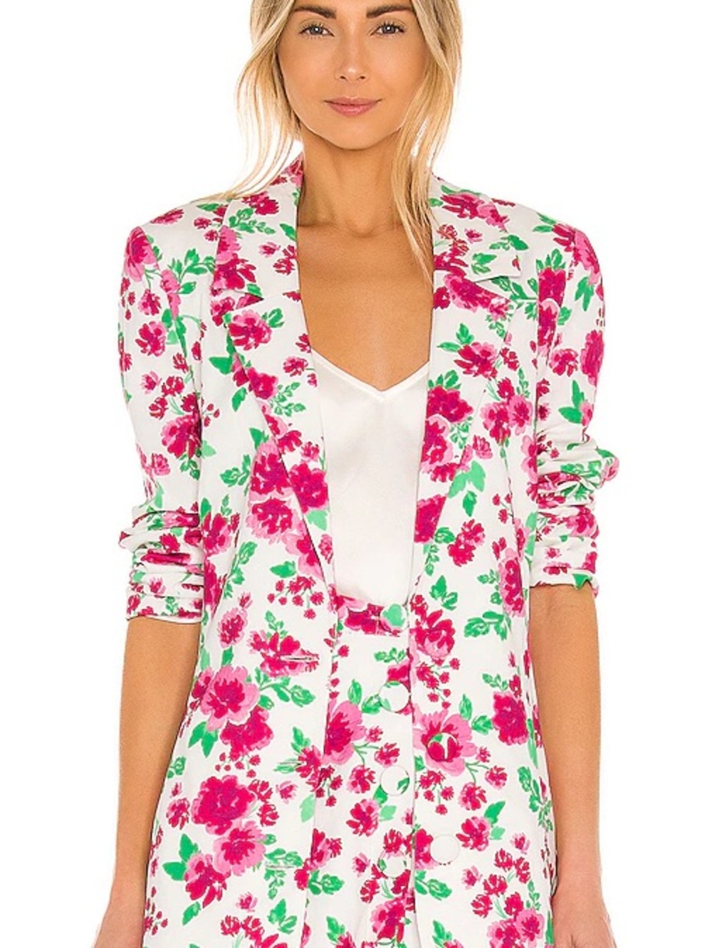 For Love & Lemons White Blazer with Pink and Green Floral Print